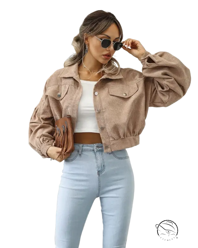 Tan corduroy cropped daily short jacket for spring and fall