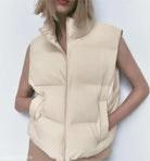 Cream-colored puffer vest from Casual Loose Cotton Short Jacket for autumn winter wear
