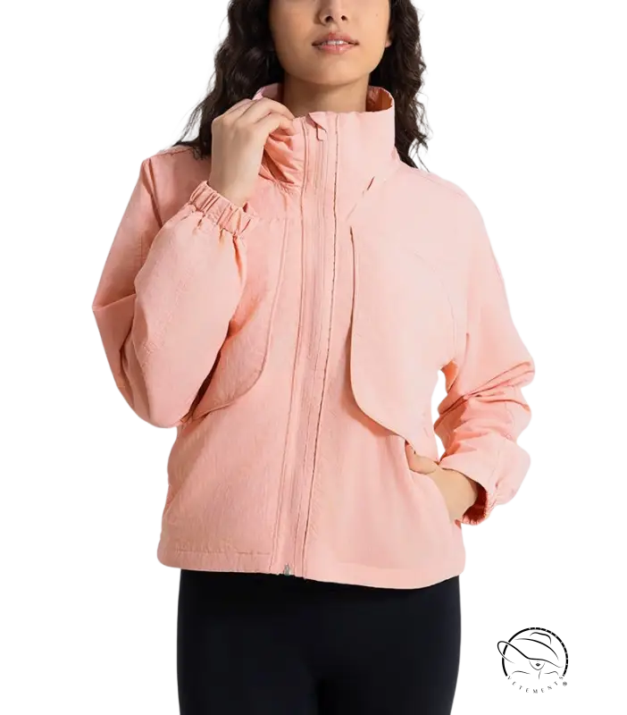 Casual loose nylon zip-up jacket in pearlescent white albumin color