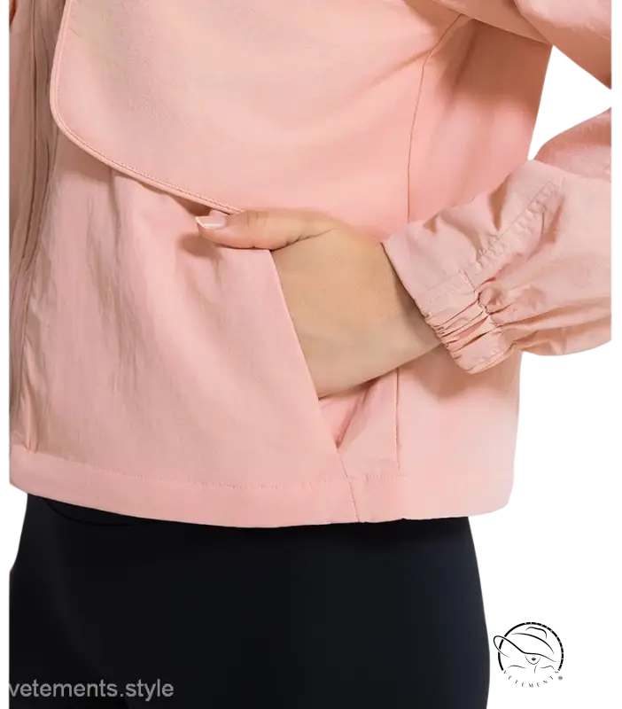 Pearlescent white albumin casual loose nylon jacket with hand in pocket