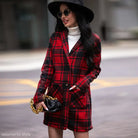 Casual Loose Pocket Plaid Wool Coat for Winter Wear in red and black plaid design