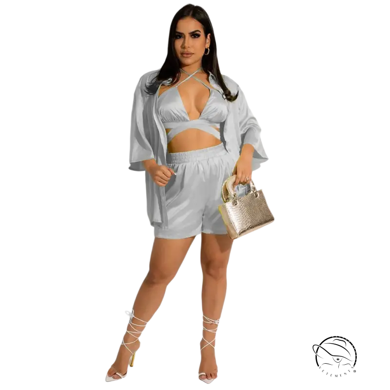 Cheerful & cute women clothing vest in satin three-piece set