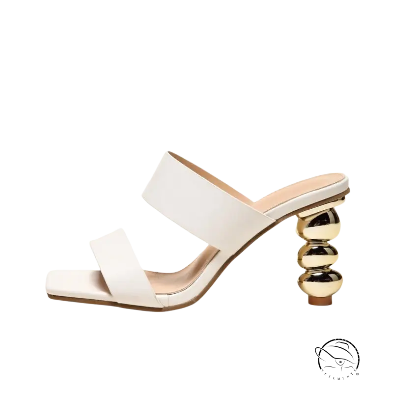 Chic cold drag high heel: white leather mule with gold spherical heel
