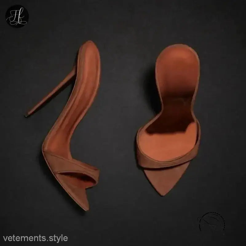 Pair of chic summer slide stiletto pumps in terracotta