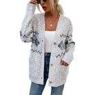 Gray and white patterned Christmas Snowflake sweater single-breasted with pocket