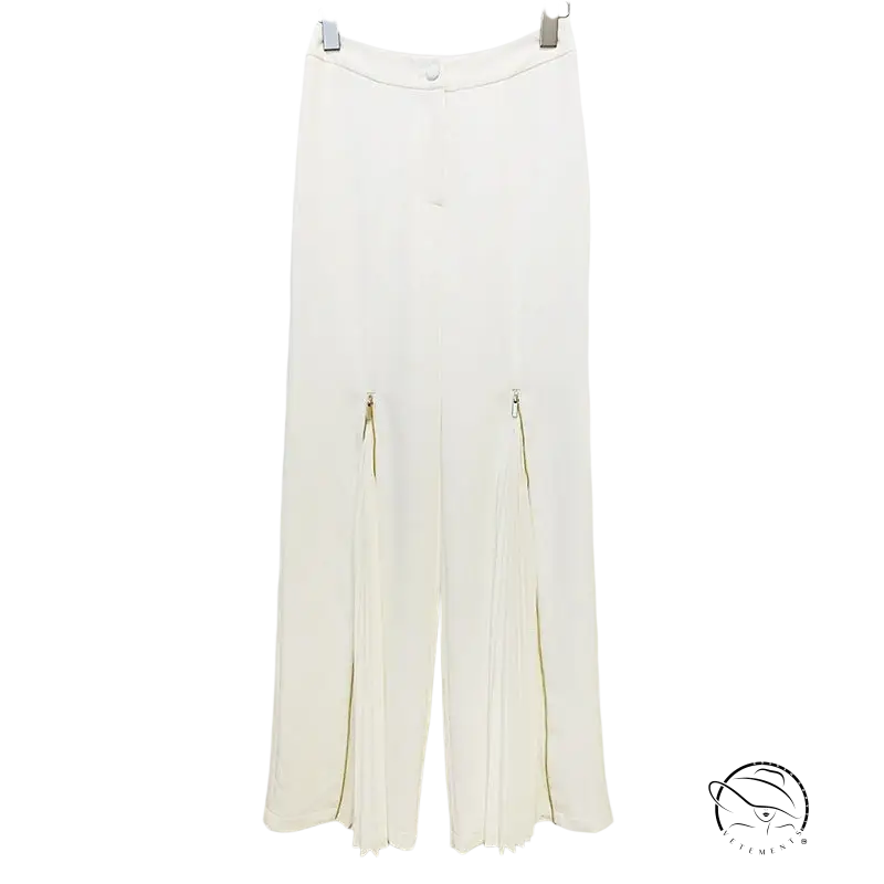 White wide-leg zipper trousers in Clara Blazer Suit with lace details