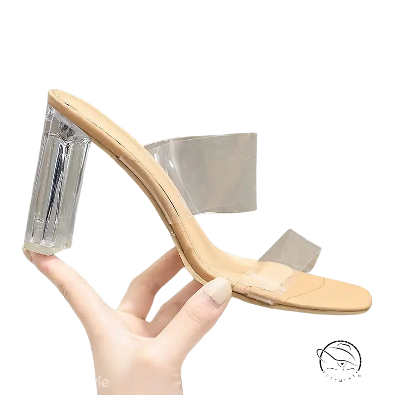 Clear high-heeled sandals in apricot 9cm size with nude leather insole