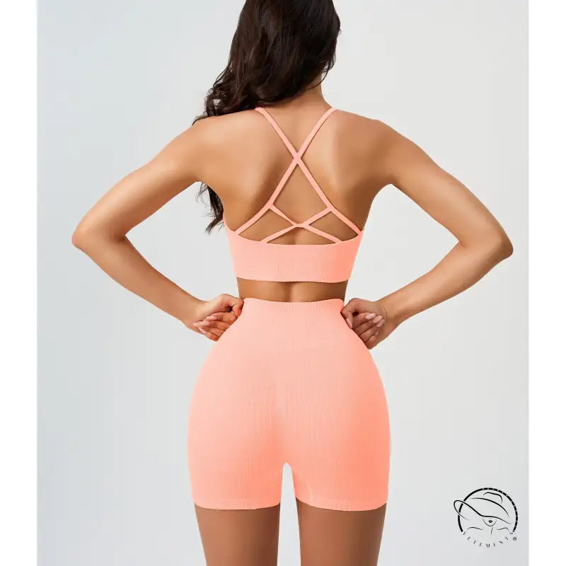 Peach blossom pink comfy high waist yoga shorts in dark coffee color