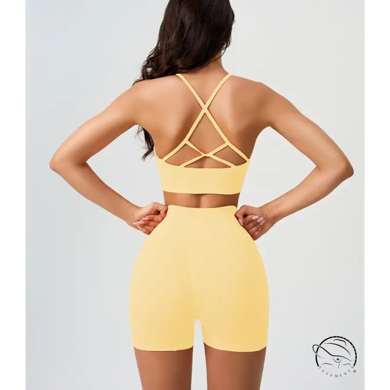 Comfy high waist yoga shorts in peach blossom pink and dark coffee color