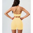 Comfy High Waist Yoga Shorts in Peach Blossom Pink and Dark Coffee Color displayed