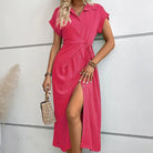 Pink collar maxi dress featuring a polo collar for summer elegance