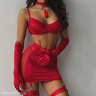 Coral Red Polyester Lingerie Suit with Cutout Design, a stunning sexy lingerie suit