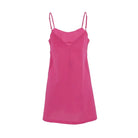 Pink slip dress shown as coral red cotton nightdress for summer lounging