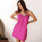 Pink slip dress, sexy pure cotton nightdress for summer lounging in Coral Red Cotton Nightdress style
