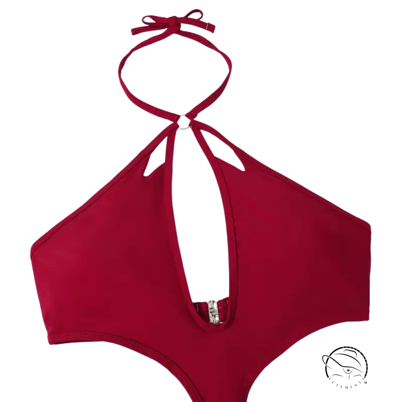 Vibrant coral red sexy swimsuit with cutout and free shipping