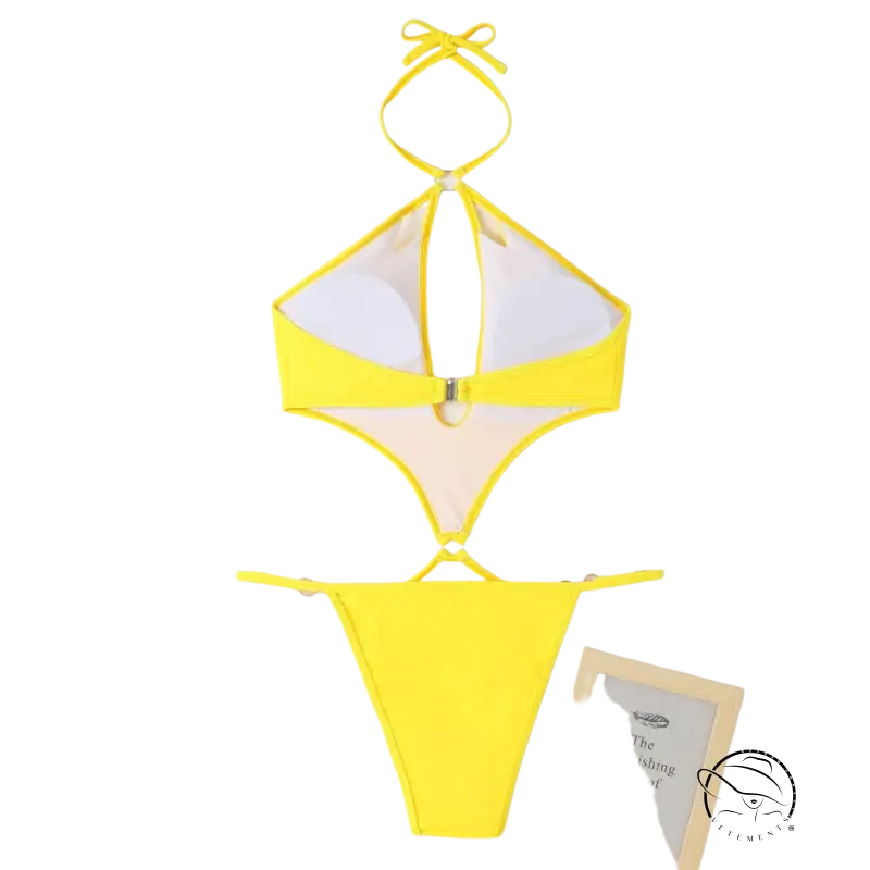 Coral red sexy swimsuit with cutout sleeves and free shipping