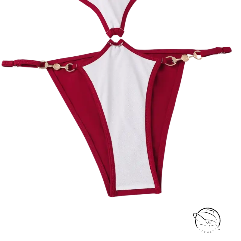Coral red sexy swimsuit thong bottom with gold hardware, free shipping