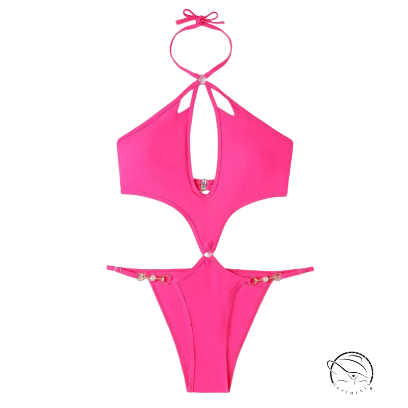 Coral red sexy swimsuit with cutout sleeves and free shipping