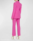 Hot pink pantsuit with platform heels featuring a Coral Red Slim Blazer Suit