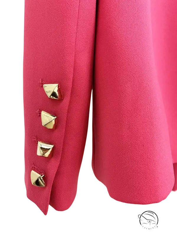 Hot pink blazer sleeve with pyramid studs on Coral Red Slim Blazer Suit
