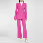 Hot Pink Double-Breasted Pantsuit from the Coral Red Slim Blazer Suit Collection