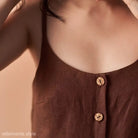 Brown linen top with coconut buttons, perfect for Cotton French Ruffle Jumpsuit pajamas