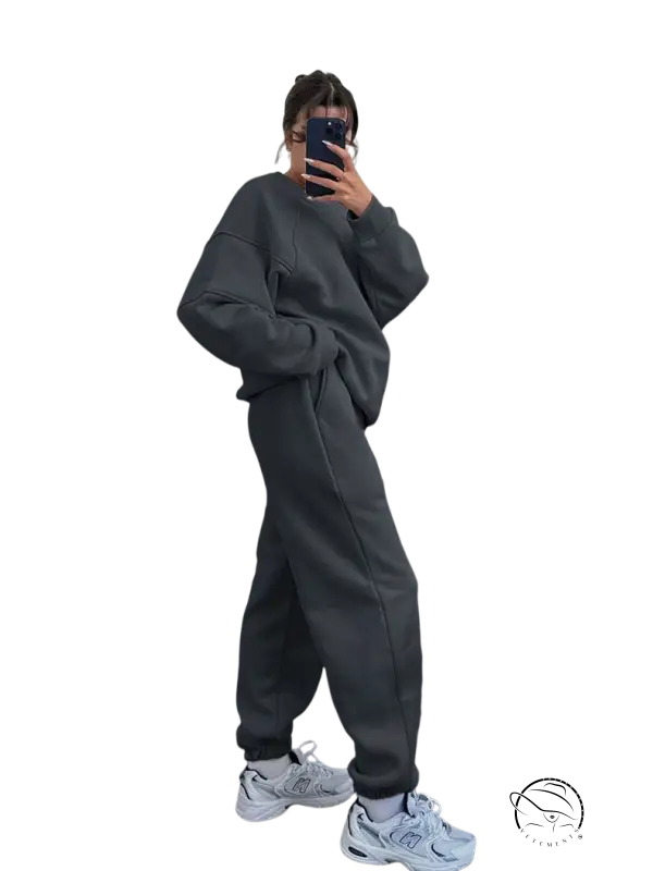 Gray cozy threads trousers suit with oversized sweatshirt and joggers