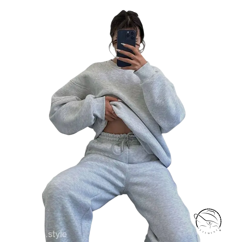 Cozy threads trousers suit: gray heathered sweatshirt set with joggers