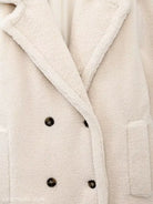 Cream-colored double-breasted fleece overcoat jacket for fall and winter fashion