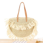 Round straw tote bag with fringe from Durable Semicircle Tassel Shoulder Bag collection
