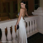 Elegant Backless Lace Split Dress featuring a stunning backless design and exquisite lace details