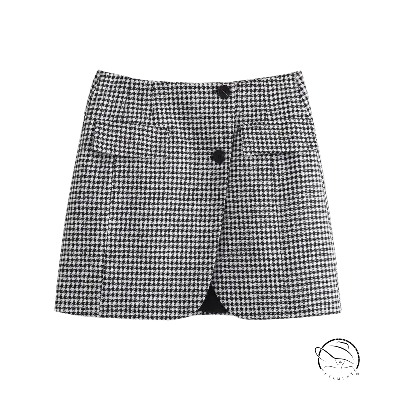 Black and white checkered mini skirt paired with Casual Small Plaid Blazer for women