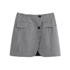 Black and white checkered mini skirt paired with Casual Small Plaid Blazer for women