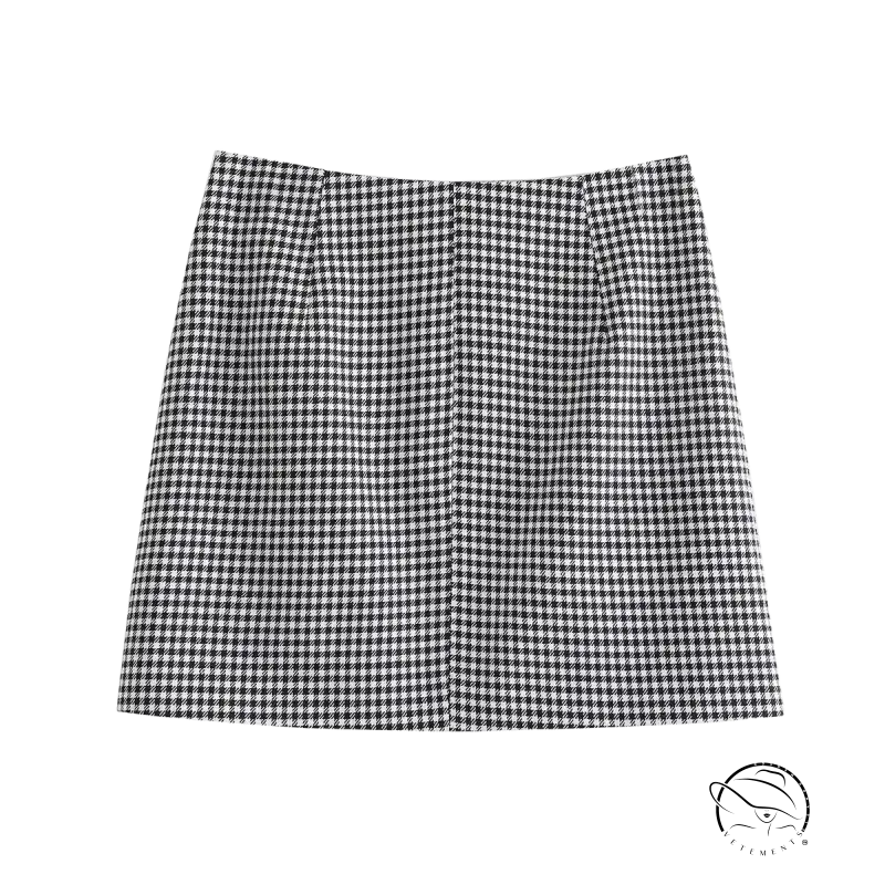 Black and white checkered skirt paired with Elegant Casual Small Plaid Blazer for spring style