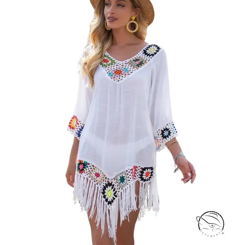 Elegant floral comfy beachwear dress with white crochet details