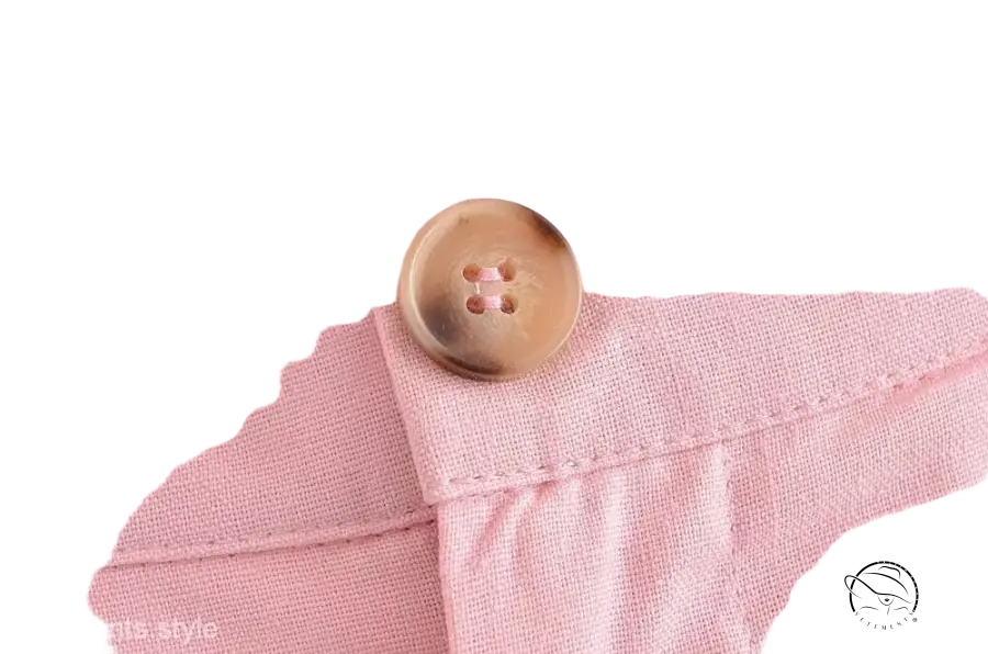 Pink linen pants with button, showcasing elegant French style in high-quality polyester