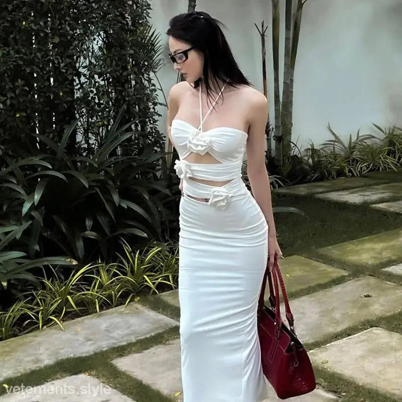 ELEGANT HALTER FLORAL MAXI DRESS-VETEMENTS 