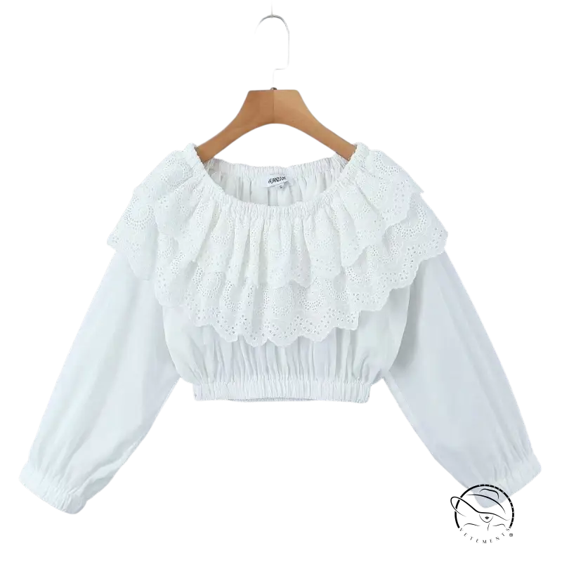 White organza jacquard ultra short high waist crop top with ruffles