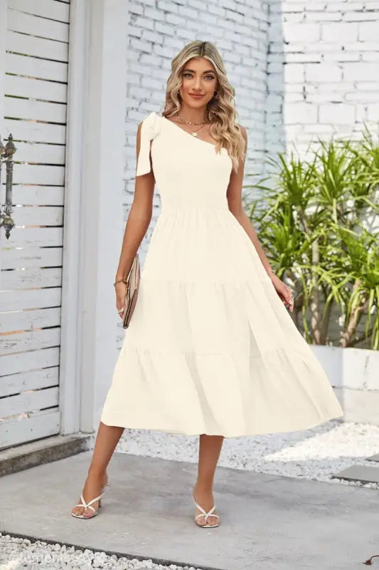 ONE SHOULDER PLEATED LAYERED SLIT DRESS-VETEMENTS 