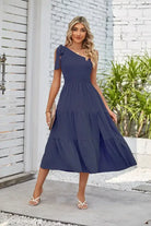 ONE SHOULDER PLEATED LAYERED SLIT DRESS-VETEMENTS 