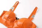 Orange faux leather bustier top from the Elegant Leather Set featuring a leather chest wrap and zipper hip skirt