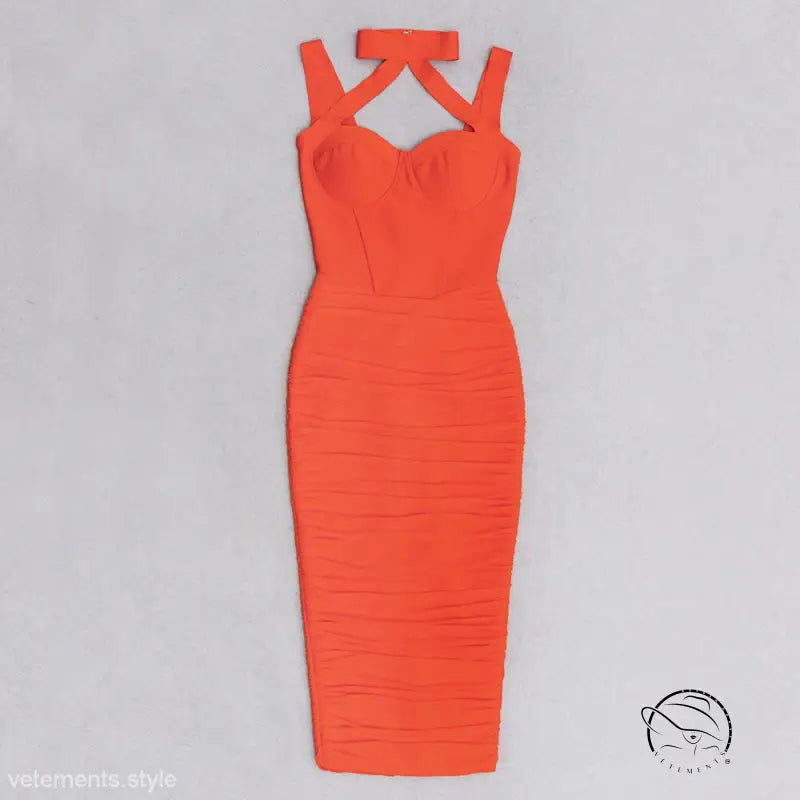 Elegant light blue bandage dress with cutout straps and fitted silhouette