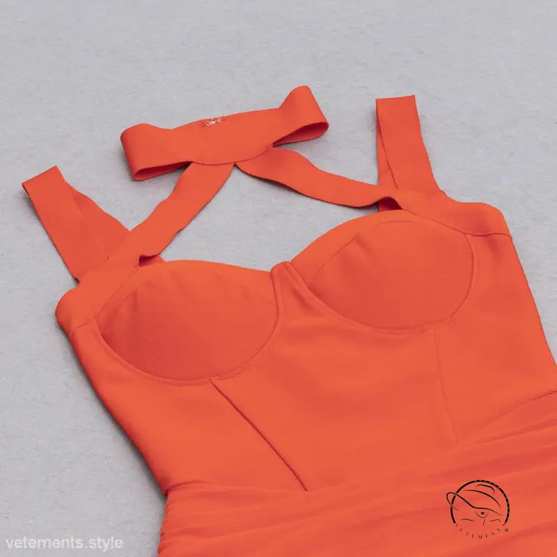 Elegant light blue bandage dress with cutout and bow detail