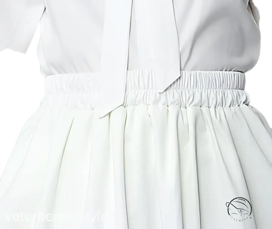 Elegant white long sleeve two piece countryside dress with elastic waist