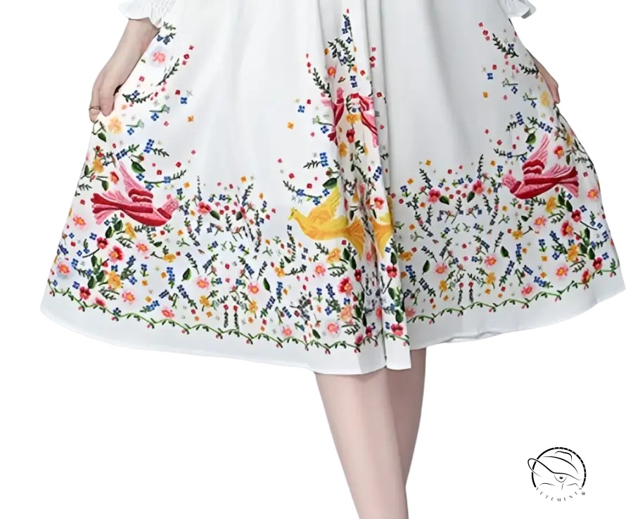 Elegant long sleeve two piece set with floral bird pattern in French countryside style