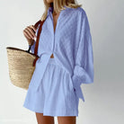 Light blue elegant design shorts office suit set for spring and fall with cotton top