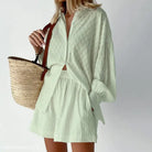 Light green elegant design shirt and shorts office suit for spring and fall
