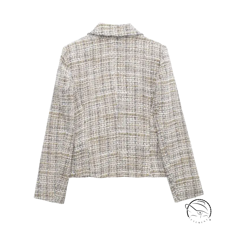 Elegant Loose Houndstooth Blazer in neutral tones with collar and long sleeves