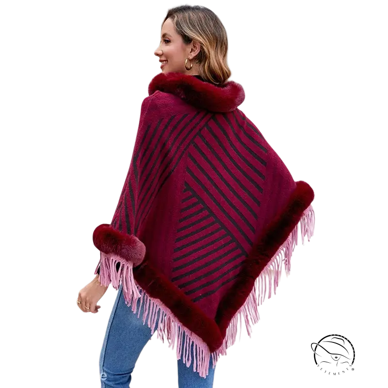 FUR COLLAR PULLOVER KNITTED CAPE-VETEMENTS 