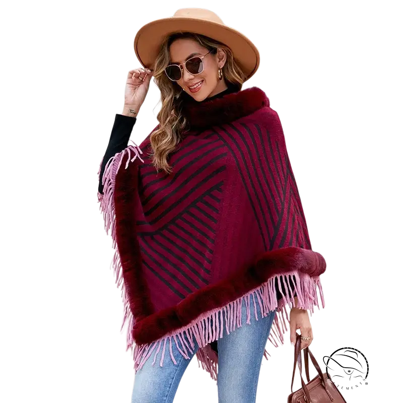 FUR COLLAR PULLOVER KNITTED CAPE-VETEMENTS 